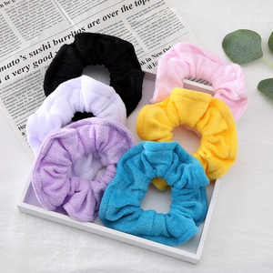Soft Terry Cloth Scrunchies Solid Color Elastic Hair Ties Candy Colors Pleated Large Hair Bands For Women Hair Accessories