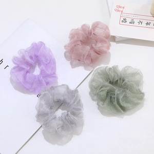 Lot de 4 chouchous élégants en organza aux tons pastel violet, rose, gris et vert