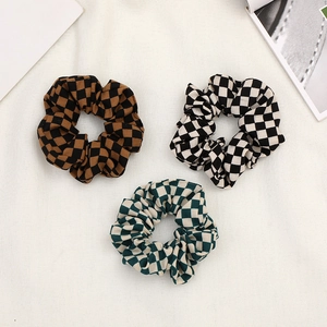 Vintage Checkerboard Fabric Scrunchies Large Elastic Hair Ties Ponytail Holder French Style Hair Accessories For Women Girls