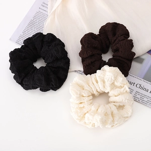 Chouchous Simples en Tissu à Bulles Plissé Couleur Unie Élastiques à Cheveux Femmes Accessoires de Coiffure Élégants