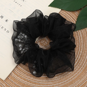Large Organza Artificial Pearl Scrunchies Elegant Oversized Mesh Hair Tie Minimalist Fabric Ponytail Holder For Women Daily Hair Accessories
