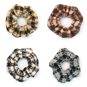 Chouchous Tricotés à Carreaux Vintage Automne Hiver Tissu Tweed Grands Élastiques à Cheveux Porte-Queue de Cheval Accessoires Cheveux Femme
