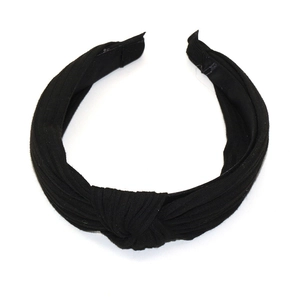 Bandeau large noir tendance avec nœud et design en tissu tricoté à côtes texturées