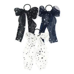 Sweet Chiffon Star Pattern Hair Tie Cute Bow Knot Long Ribbon Ponytail Holder For Women Girls Elegant Hair Styling Accessories