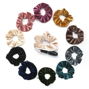 Velvet Zipper Pocket Scrunchies For Women Solid Color Hidden Storage Hair Ties Soft Elastic Large Hair Ring Fashion Hair Accessories