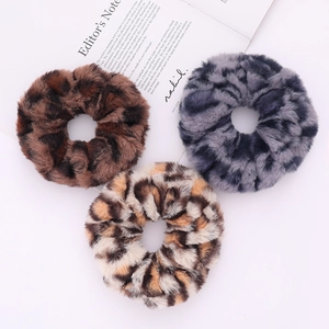 Leopard Pattern Faux Fur Plush Scrunchies Soft Fluffy Large Hair Ties Elastic Hair Bands For Women Daily Hair Accessories