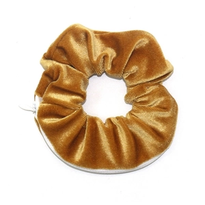 Ginger yellow velvet scrunchie with hidden zipper pocket on a white background