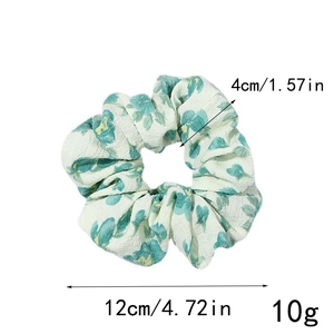 Floral print oversized scrunchie hair tie in green and white with 4.72 inch outer diameter