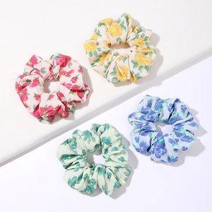 Floral Print Fabric Scrunchies Crepe Texture Elastic Hair Ties Sweet Ponytail Holder For Women Girls Hair Accessories
