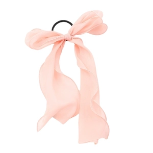 Elegant light pink chiffon ribbon bow scrunchie for women hair styling accessories