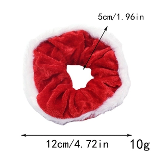 Detail of red and white plush Christmas scrunchie with 12cm outer diameter and 10g weight