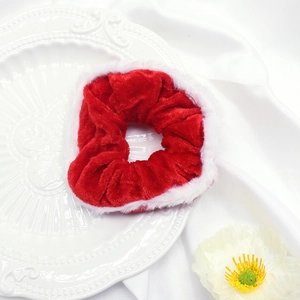Christmas plush velvet scrunchie in festive red and white faux fur trim holiday style