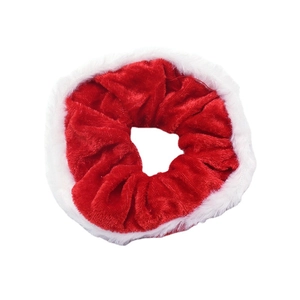 Red velvet and white faux fur Christmas scrunchie with soft plush texture for winter