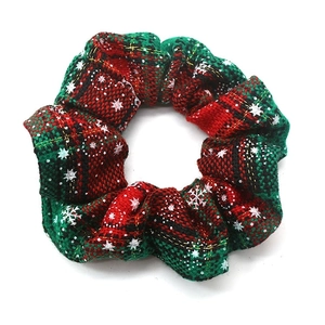 Elastico per capelli natalizio in maglia con fiocchi di neve rossi e verdi e filo dorato