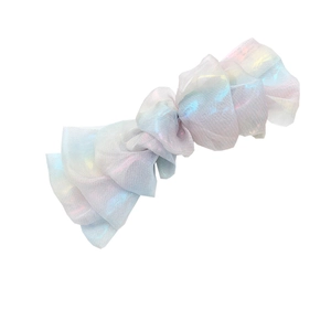 Rainbow iridescent chiffon bow hair clip with colorful gradient organza fabric for women