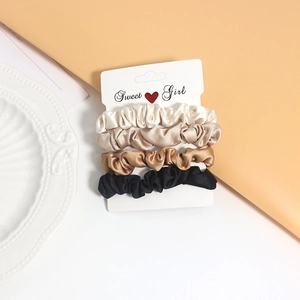 Elegant set of 4 satin silk hair scrunchies in cream champagne bronze and black colors