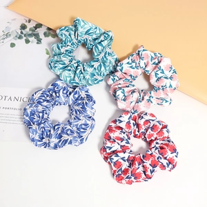 Chouchous en Tissu à Fleurs Frais Motifs de Feuilles Botaniques Élastiques à Cheveux Mode Grandes Cordes à Cheveux Femme