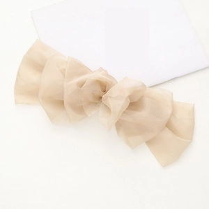 Pince à cheveux élégante en dentelle d'organza beige surdimensionnée sur fond blanc
