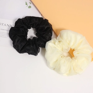 Eleganti elastici per capelli in organza a doppio strato nero e beige per lo styling
