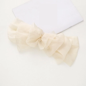 Barrette à cheveux grand nœud en organza crème avec maille multicouche et pince à ressort