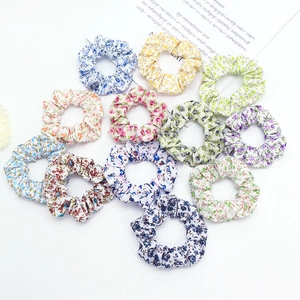 Floral print cloth scrunchies set in various colors with high elastic bands for women
