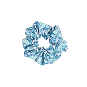 Chouchou en tissu à motif de feuilles bleues avec design élastique froncé pour femmes