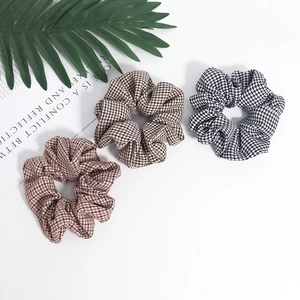 Vintage Houndstooth Fabric Hair Scrunchies Large Elastic Hair Ties Elegant Plaid Headband For Women Hair Accessories
