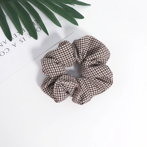 Classic houndstooth checkered fabric hair scrunchie for women with high elasticity