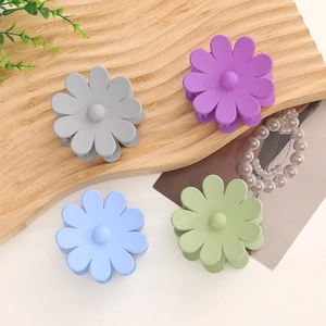 Pinces à cheveux fleurs mates aux couleurs acidulées sur plateau en bois, lot de quatre