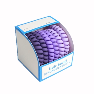 Set of durable purple gradient spiral hair ties in a box with high elasticity for women