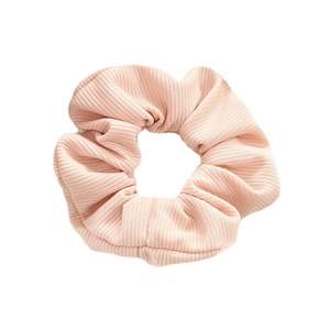 Pink rib-knit oversized scrunchie with soft vertical texture for french hairstyles