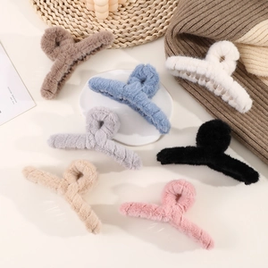 Pinces à cheveux géantes de 13cm en peluche, sept couleurs Morandi pour cheveux épais