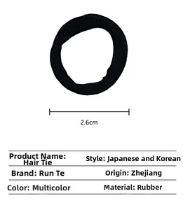 Detailed view of elastic hair ties showing 2.6cm diameter and high stretch material