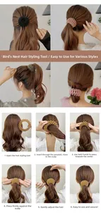 Step-by-step tutorial for using bird nest hair ring to create a bun or ponytail