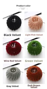 Detail view of velvet bird nest hair rings in six colors with interior gripping teeth