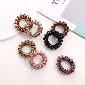 6-piece spiral telephone cord hair tie set in black and assorted color combinations