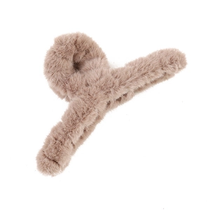 Pince à cheveux 13cm en fausse fourrure de lapin beige pour cheveux épais