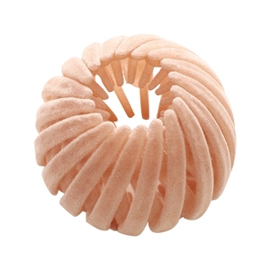 Pink flocked bird nest hair ring expander for stylish bun and ponytail styling
