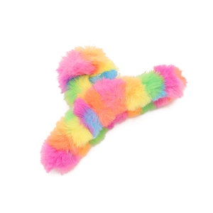 Colorful plush rainbow hair claw clip with soft faux fur for women winter hair accessories