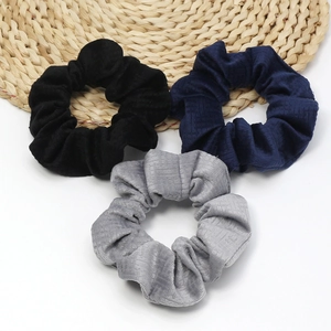 Set of three vintage velvet scrunchies in black navy and grey for women hair styling