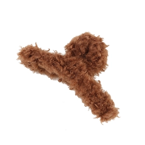 Plush brown teddy fleece shark hair claw clip for women elegant autumn winter accessory