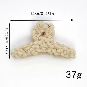 Pince à cheveux en peluche tricotée beige 14cm grande pince crabe pour femme hiver