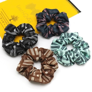 Chouchous Larges en Mélange de Coton Modal avec Motifs Géométriques Haute Élasticité pour Femmes Accessoires Cheveux