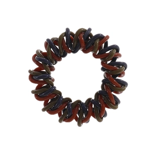 Three-strand spiral telephone wire hair tie in burgundy green and navy blue mixed colors