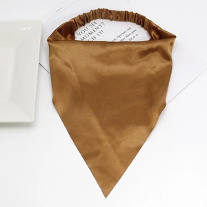 Close-up of bronze satin triangle headscarf showing smooth texture and elastic band