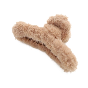 Pinza per capelli in peluche caramello, finta pelliccia di coniglio con fiocco invernale