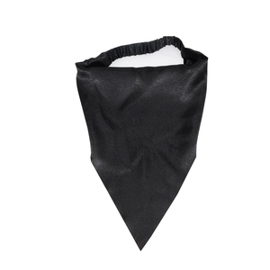 Elegant black satin triangle headscarf with elastic band for a stylish hair accessory look