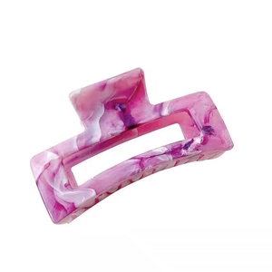 Pink marble pattern acetate hair claw clip with rectangular cutout for women