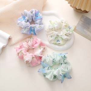 Französischer Stil Kamelie Schmetterling Haargummis Mit 3D Schmetterling Strass Chiffon Blumenmuster Scrunchies Für Damen Schmuck