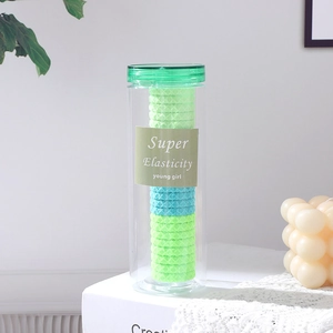 Boîte d'élastiques à cheveux sans couture haute élasticité en vert néon et bleu
